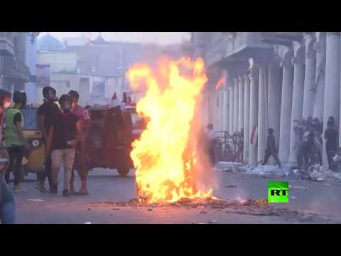 شاهد فيديو جديد لاشتباكات بين الشرطة والمحتجين في العراق