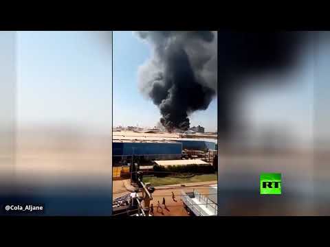 شاهد فيديو جديد للحريق الهائل في مصنع في الخرطوم