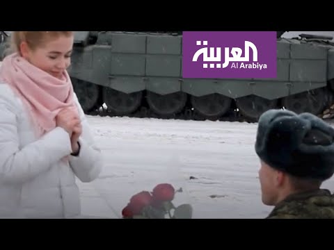 شاهد 16 دبابة عسكرية في حفل خطوبة روسي على حبيبته