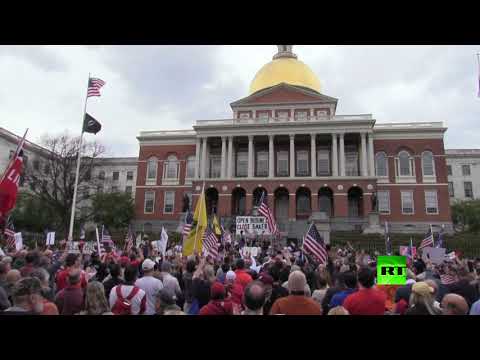 شاهد تظاهرات في بوسطن الأميركية ضد إجراءات الحجر المنزلي