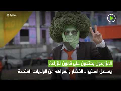 قافلة من الجرارات تحتج مع مزارعين يرتدون أزياء خضار وفاكهة في لندن